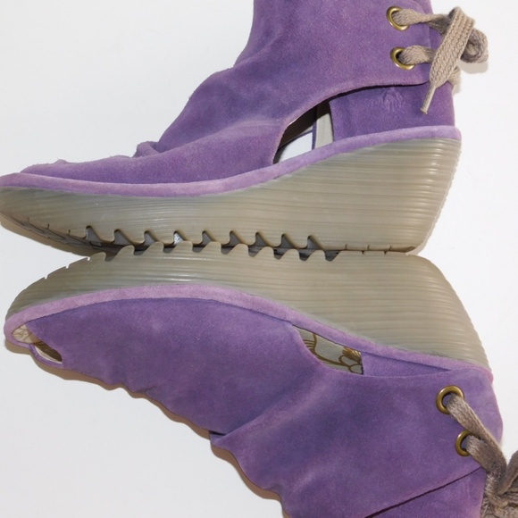 FLY LONDON purple suede wedge Yame peep toe sandals 38 us 8 - Picture 5 of 8